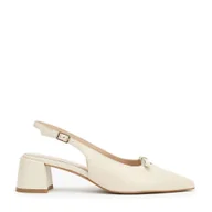 Półbuty męskie - Damskie czółenka ze skóry na słupku beżowe - miniaturka - grafika 1