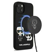 Etui i futerały do telefonów - Karl Lagerfeld nakładka do IPhone 13 KLHMP13MSSKCK czarna hard case Silicone Karl & Choupette Magsafe - miniaturka - grafika 1
