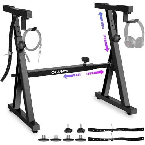 CAHAYA Ulepszony regulowany stojak na keyboard, udźwig 113 kg: stojak na klawiaturę 4 cm, gruby, dwuwspornikowy, regulacja wysokości, regulowana długość do 61 76 88 keyboard CY00366-1