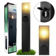 Lampy ogrodowe - Lampa Stojąca ogrodowa słupek LED 60cm GNIAZDO 230V zewnętrzna E27 CZARNA - miniaturka - grafika 1