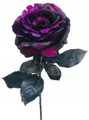 Sztuczne kwiaty - Łodyga Róża Z Brokatem Fioletowo Czarna Liść Do Flakonu Święta Bukietu 65Cm - miniaturka - grafika 1