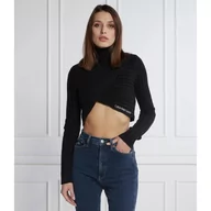 Swetry damskie - Calvin Klein Jeans Golf WRAP | Slim Fit | z dodatkiem wełny - miniaturka - grafika 1