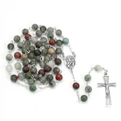 Różańce - Męski różaniec, zielony, heliotrop / krwawnik 6mm, SREBRO 925, RĘKODZIEŁO - miniaturka - grafika 1