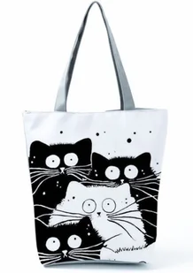 TORBA DAMSKA NA RAMIĘ DUŻA NA ZAMEK Z KOTKIEM - Torebki damskie - miniaturka - grafika 1