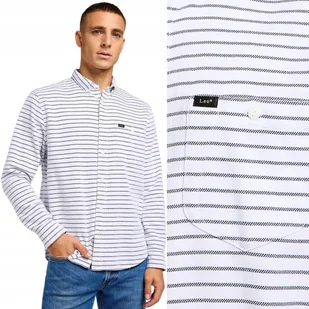 Lee RIVETED SHIRT Charcoal LUŹNA BIAŁA BAWEŁNIANA KOSZULA W PASKI XXL - Koszule męskie - miniaturka - grafika 1