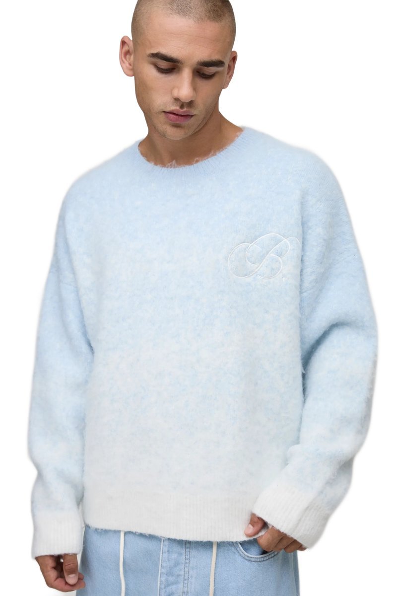 BOOHOOMAN SWETER MĘSKI W OMBRE NIEBIESKO BIAŁY Z DEKOLTEM OKRĄGŁYM M Z3A*