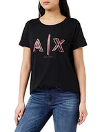 Koszulki i topy damskie - Armani Exchange Damska koszulka Boyfriend Fit, dwuwymiarowa, nadruk z logo, czarna, bardzo mała, czarny, XS - miniaturka - grafika 1