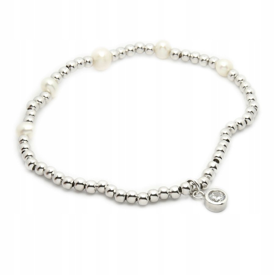 Bransoletka Srebrna Z Perłami I Cyrkonią P.925