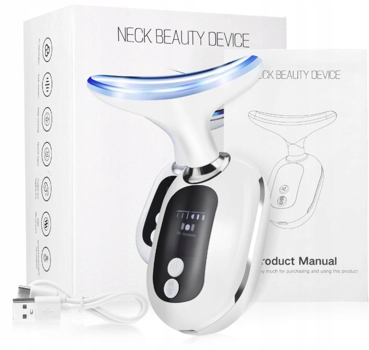 MASAŻER DO UJĘDRNIA SZYI i TWARZY EMS LIFTING LED WIBRACJA GORĄCY KOMPRES !