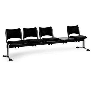 Ławka do poczekalni tapicerowana SMART, 4 siedzenia + stołek, czarny, chromowane nogi - Inne meble biurowe - miniaturka - grafika 2