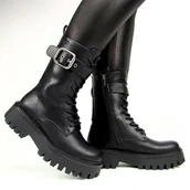 Botki damskie - Big Star OO274137 botki damskie workery ocieplane na zimę czarne - miniaturka - grafika 1