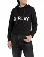 Bluzy damskie - Replay Damska bluza z kapturem, 098 BLACK, XXS - miniaturka - grafika 1