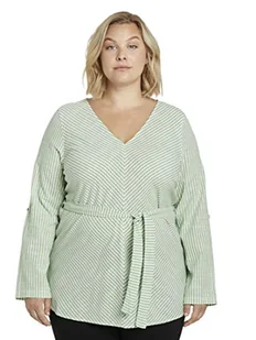 TOM TAILOR MY TRUE ME Damski Plussize bluzka w paski z paskiem w talii 1018811, 22780 - Light Green White Stripe, 48 Duże rozmiary - Bluzki damskie - miniaturka - grafika 1