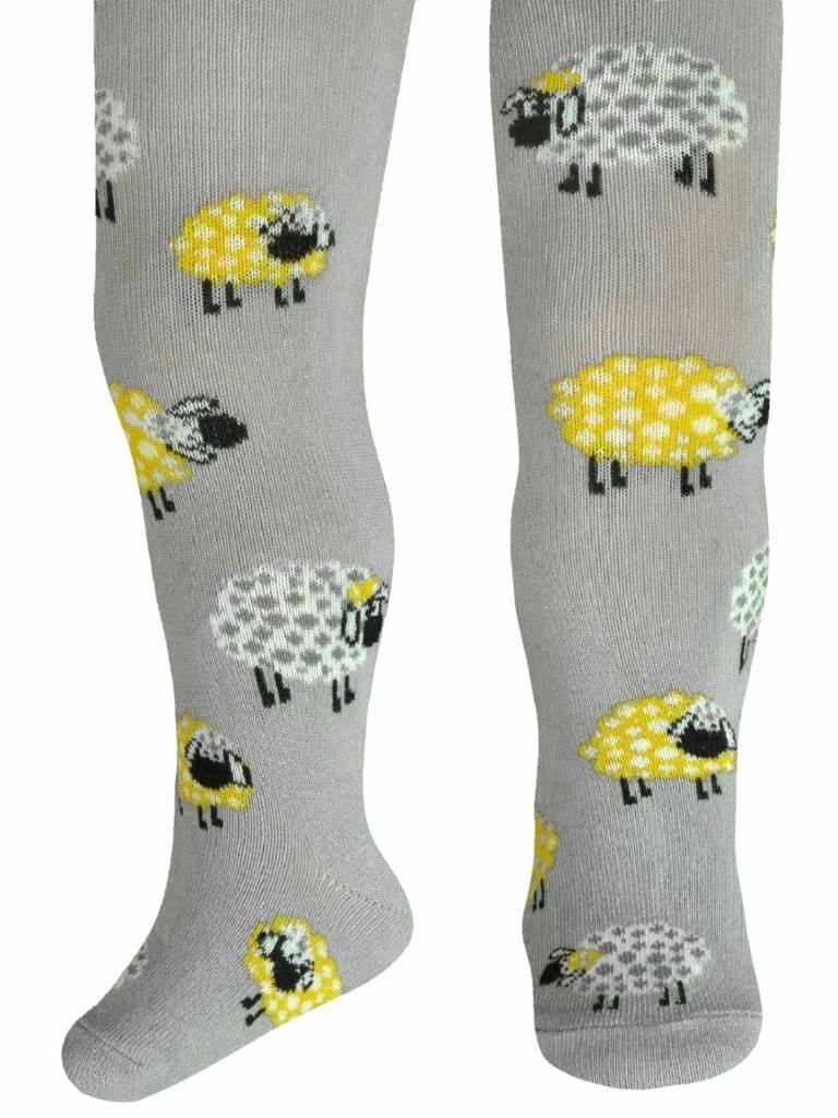 Dziewczęce rajstopy bawełniane owieczki jasno szare Milusie r.92/98