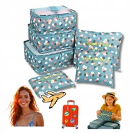Akcesoria podróżnicze - ZESTAW 6x ORGANIZER PODRÓŻNY NIEBIESKI KWIATY DO WALIZKI SZAFY WYJAZD - miniaturka - grafika 1