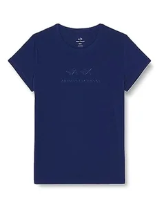 Armani Exchange Damska koszulka Slim Fit, nadruk z logo Flame, krótki rękaw, niebieski, XS - Koszulki i topy damskie - miniaturka - grafika 1