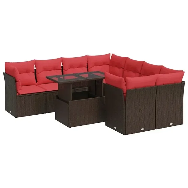 Zestaw mebli ogrodowych brązowy z poduszkami, modułowy, rattan PE, 100x55
