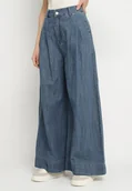 Spodnie damskie - Granatowe Bawełniane Jeansy Szerokie z Wysokim Stanem Galsemi - miniaturka - grafika 1