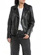 Kurtki damskie - Replay Damska kurtka skórzana slim fit, 010 Black, L - miniaturka - grafika 1