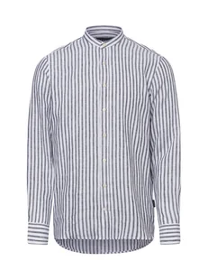 Bugatti Męska koszula lniana na co dzień Mężczyźni Slim Fit len czarny|biały w paski, XL - Koszule męskie - miniaturka - grafika 1