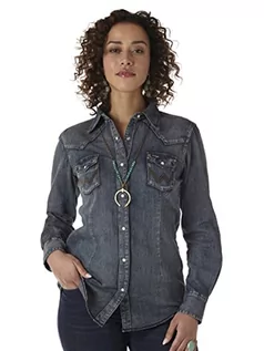 Bluzki damskie - Wrangler Damska bluzka z długim rękawem z zatrzaskiem z przodu dżinsowa zachodnia koszula - grafika 1