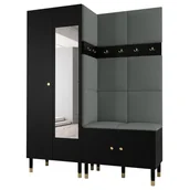 Meble do przedpokoju - Garderoba z lustrem szafa szafka na buty z panelami tapicerowanym i wieszakami do przedpokoju PALERMO 14 czarny kaszmir - miniaturka - grafika 1