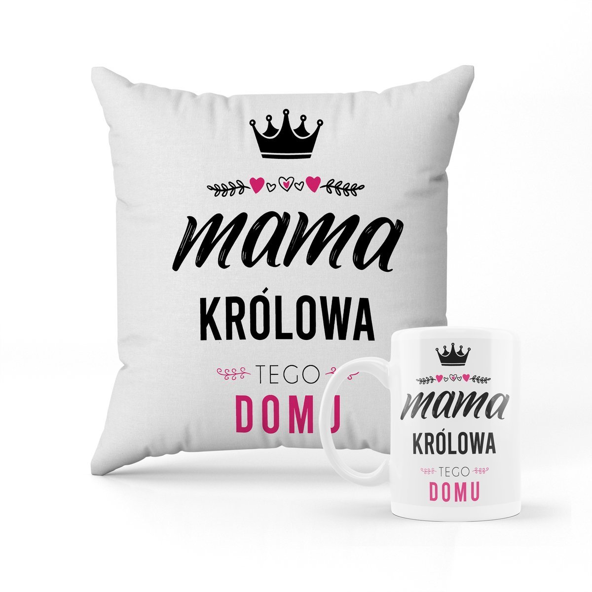 ZESTAW PODUSZKA + kubek Mama królowa domu + IMIĘ