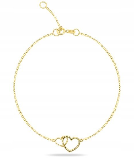 ZŁOTA BRANSOLETKA DWA SERCA LOVE MIŁOŚĆ SERCE 333