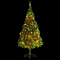 Choinki - vidaXL vidaXL Sztuczna choinka z bombkami i lampkami LED, zielona, 210 cm - miniaturka - grafika 1