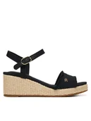 Sandały damskie - Tommy Hilfiger Sandały Mid Woven Wedge Espad Fringe FW0FW09470 Czarny - miniaturka - grafika 1