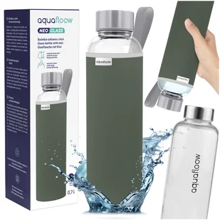 AquaFloow: butelka szklana na wodę 700 ml zielone etui butelka na wodę - Shakery i bidony sportowe - miniaturka - grafika 1
