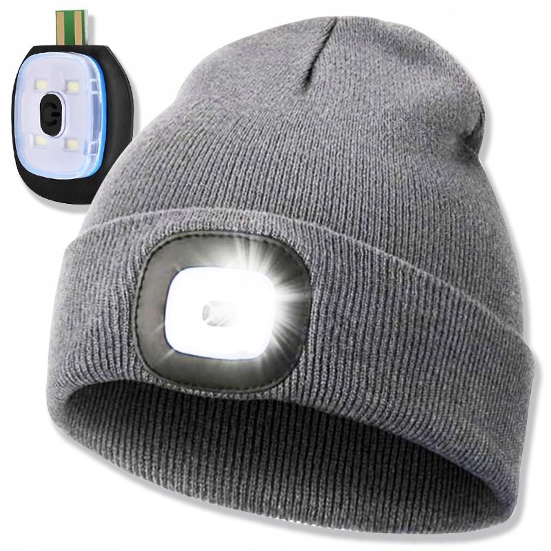 Czapka Zimowa z Latarką Lampką LED Ładowanie USB ocieplana Sportowa unisex
