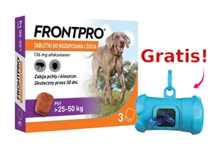 Frontpro tabletki na pchły i kleszcze XL 136mg 25-50kg x 3tabl + Frontline Dozownik na woreczki GRATIS! - Artykuły przeciw pasożytom - miniaturka - grafika 1