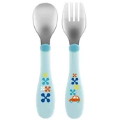 Sztućce dla dzieci - Chicco Sztućce metalowe 18 m+ niebieskie - miniaturka - grafika 1
