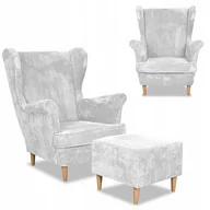 Fotele - Fotel uszak z podnóżkiem Bonito sztruks jas. szary - miniaturka - grafika 1