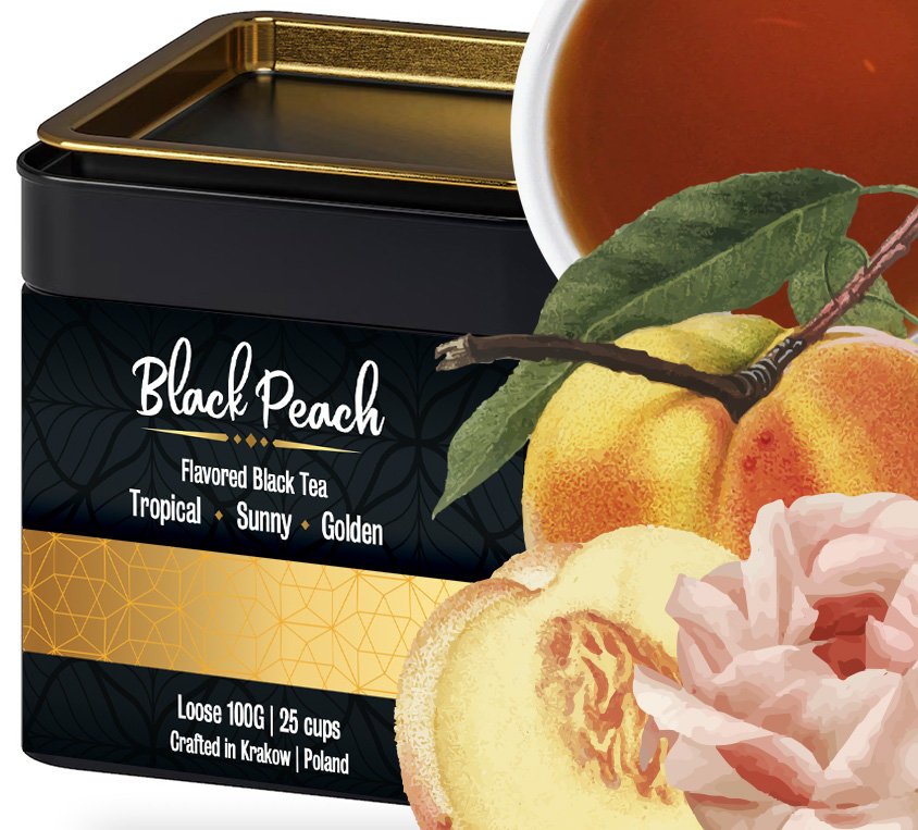 Brzoskwiniowa Herbata w Puszce Liściasta Czarna Herbata 100g