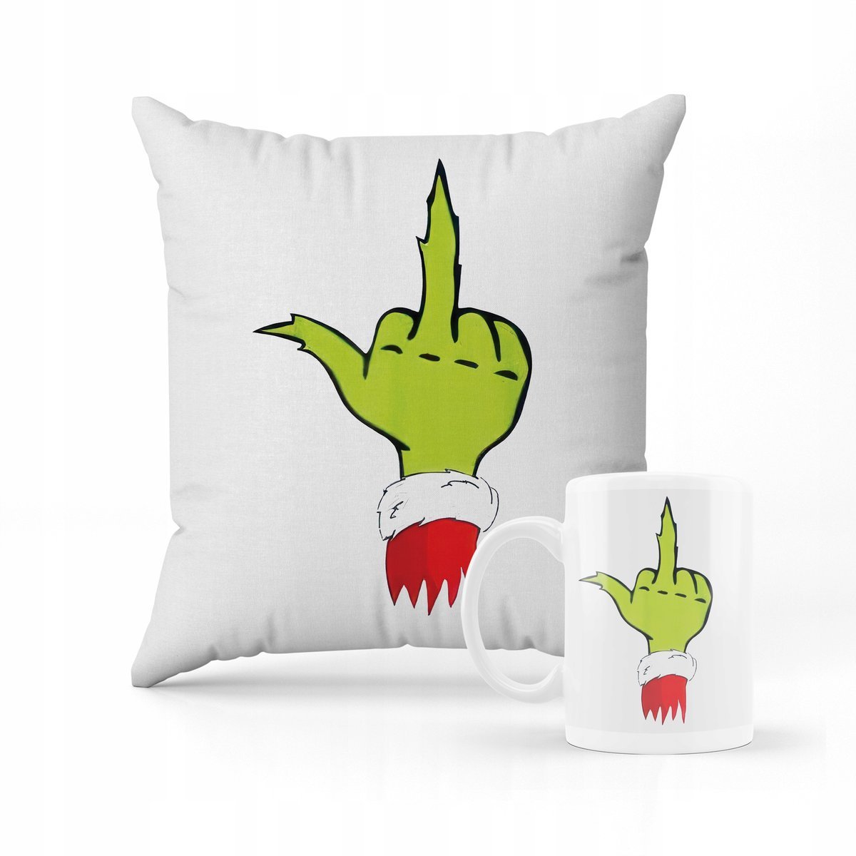 ZESTAW PODUSZKA + kubek Grinch śmieszny wzór + IMIĘ 6