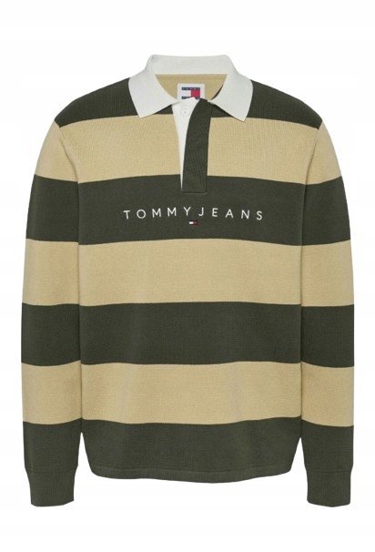 TOMMY JEANS SWETER MĘSKI W PASKI Z KOŁNIERZYKIEM BAWELNA S XQA