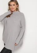 Swetry damskie - Jasnoszary Golf z Wiskozą o Asymetrycznym Kroju i Nietoperzowych Rękawach Reandriael - miniaturka - grafika 1