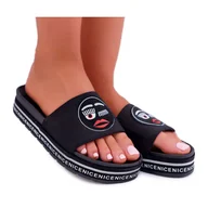 Klapki i japonki damskie - Damskie Klapki Na Platformie S.Barski 802-10 Czarne - miniaturka - grafika 1