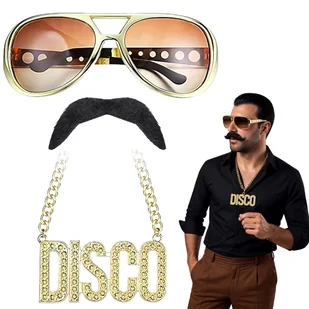 STRÓJ PRZEBRANIE LATA 70 80 90 GANGSTER RAPER DISCO ZŁOTY ŁAŃCUCH OKULARY - Stroje karnawałowe - miniaturka - grafika 1