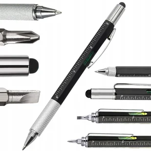 Długopis Wielofunkcyjny Śrubokręt Multitool 6W1 Miarka Poziomica Klips - Długopisy - miniaturka - grafika 1