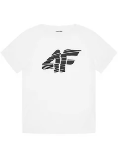 Koszulki dla chłopców - 4F Koszulka techniczna HJL21-JTSM015 Biały Regular Fit - grafika 1