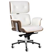 Fotele i krzesła biurowe - King Home Fotel biurowy LOUNGE BUSINESS biały - sklejka orzech,włoska skóra naturalna, stal polerowana KH.20267 - miniaturka - grafika 1