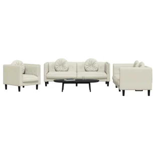 3-częściowy komplet wypoczynkowy z poduszkami, kremowy, aksamit - Sofy i kanapy - miniaturka - grafika 4