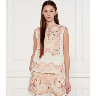 TWINSET Lniany top Regular Fit - Koszulki i topy damskie - miniaturka - grafika 1