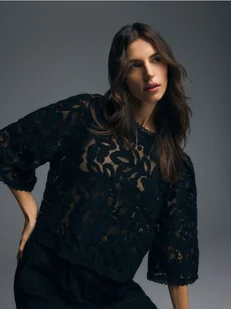 Reserved - Bluzka z bawełną - czarny - Bluzki damskie - miniaturka - grafika 1