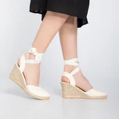 Półbuty męskie - Damskie espadryle z wycięciem wiązane - miniaturka - grafika 1