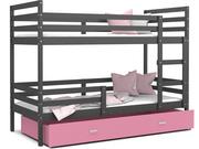 Łóżka dla dzieci i młodzieży - Łóżko piętrowe 200x90 szare różowe JACEK - miniaturka - grafika 1