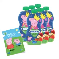 Desery dla dzieci - BoboVita Zestaw Świnka Peppa Mus jabłko i truskawki z bananem po 6 miesiącu Zgrzewka + Kolorowanka Peppa GRATIS 6 x 100 g - miniaturka - grafika 1